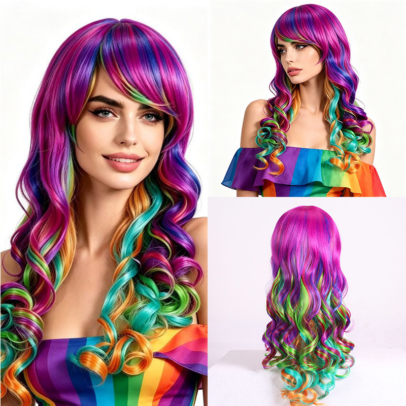 Long Curly Wig for Women, European and American Style, Full Head Wig, in Stock, Anime Style, Cross-Border, Wholesale Starting from 1 Piece