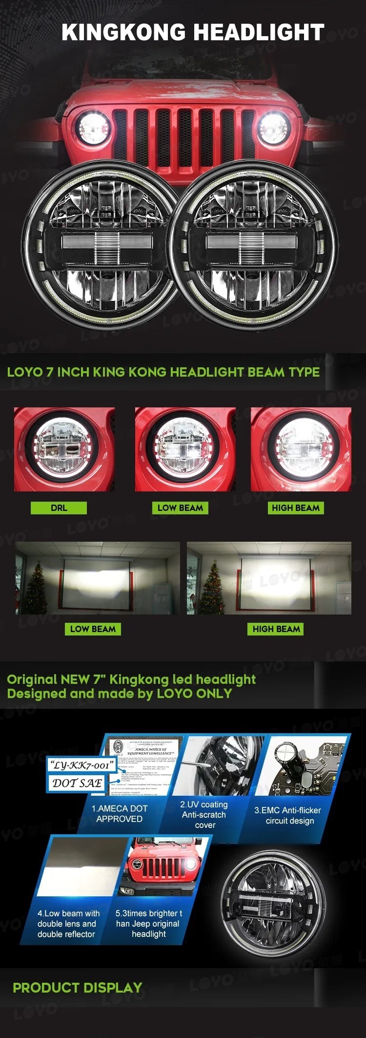 7inch Wrangler Spotlight Jk Front Headlight Led Diamond Headlight Wrangler Modified Led Headlight Suitable for Jeep