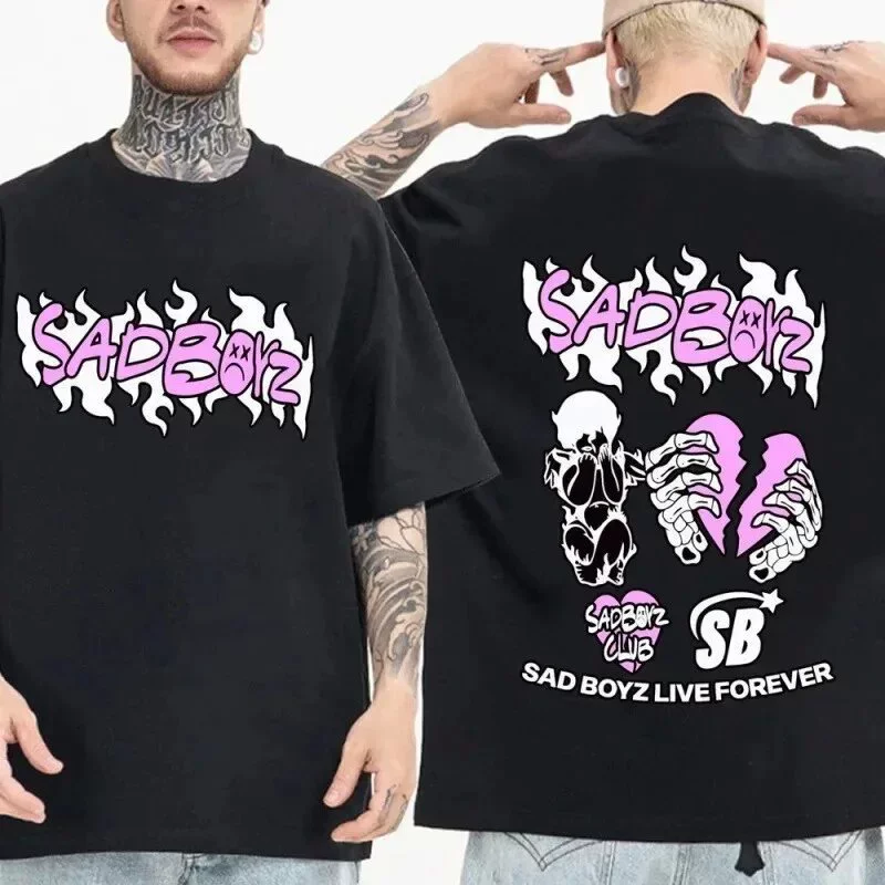 2024 Летняя новая модель трансграничных прямых продаж в американском стиле уличная грустная футболка для мальчиков мужской свободный топ с короткими рукавами