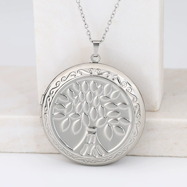 [Necklace] Tree of Life Round Photo Box 44*48mm/Steel Color
