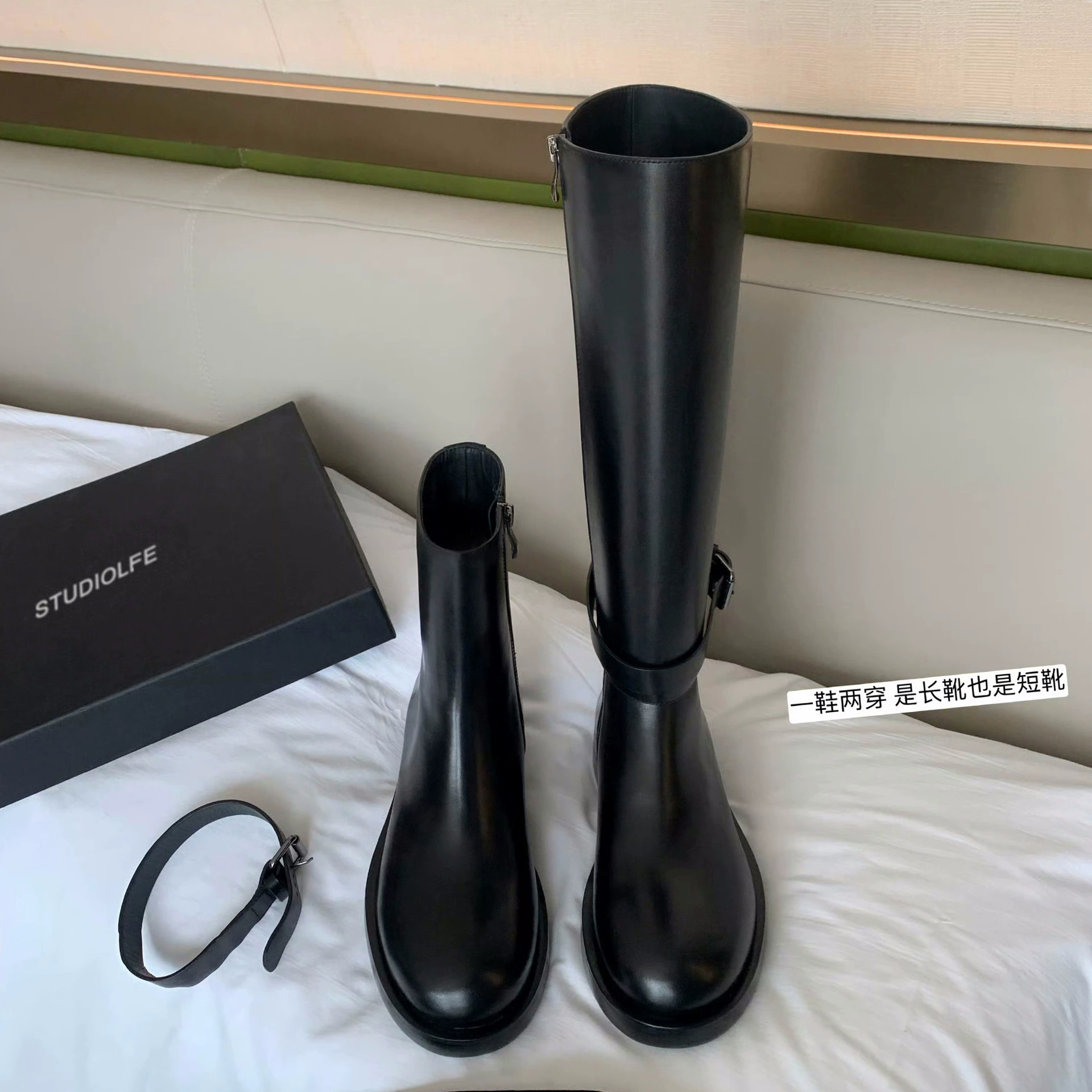 Версия из воловьей кожи ~ двухслойная версия, съемные рыцарские сапоги, сапоги до середины икры на толстом каблуке с круглым носком, женские сапоги из натуральной кожи на толстой подошве, сапоги