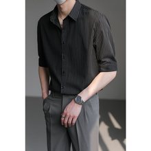 ZPZ韩版修身5五分短袖衬衫男装夏季上衣潮流条纹半袖中袖免烫衬衣