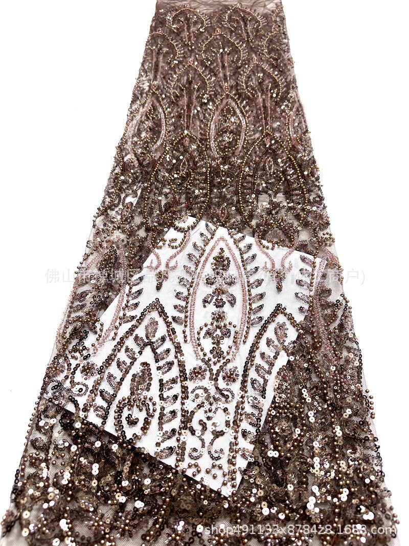 Tejido de boda de importación sequinilla tubo de perlas de bordado de computadora 130 ancho de stock rápido soporte de prueba