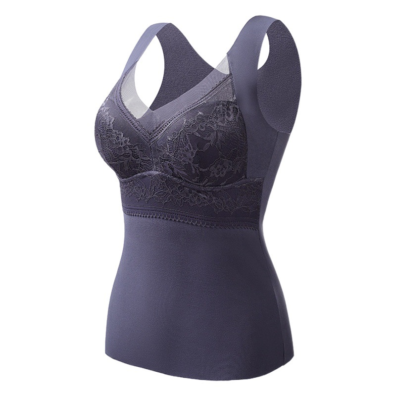 Nuevo chaleco térmico de terciopelo de encaje para mujeres con almohadilla en el pecho de una pieza engrosada sin costuras de fondo ropa interior de encaje térmico para mujeres