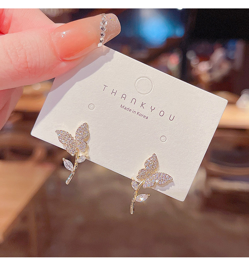 Fashion Micro Inlaid Zircon Butterfly Copper Earrings Wholesale Nihaojewelry display picture 1
