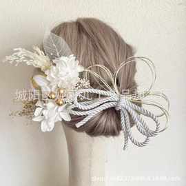 跨境日本和服头饰干花水引结绣球花发饰成人式毕业式旅拍摄影发簪