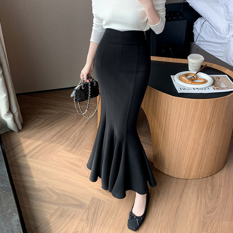 实拍现货2025秋季新款半身裙女弹力高腰裙中长款修身鱼尾裙子女|undefined