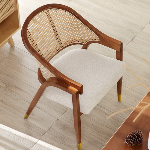 Solid Wood and Wicker Rattan Retro Dining Chair Leisure Chair Café Restaurant Upholstered Armchair Nordic Designer Single Wicker Chair
