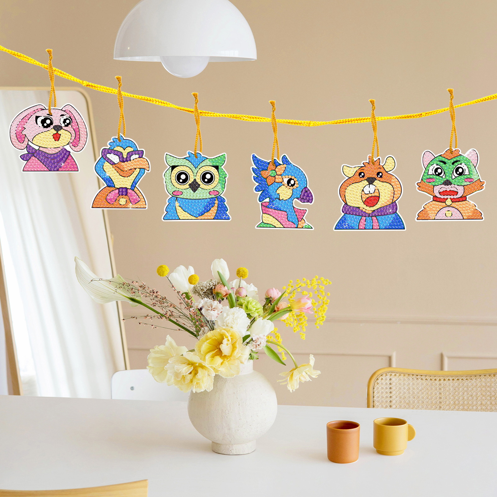 Diamante pintura perimetral DIY marcadores de dibujos animados adorables serie de imágenes de animales pequeños 12 piezas juegos de adornos colgantes