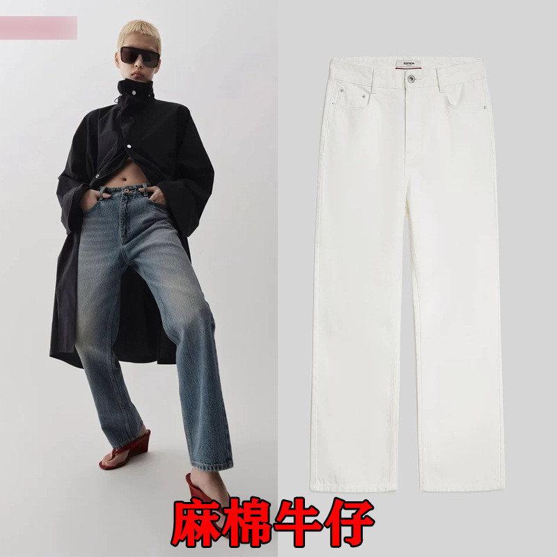2025 New Autumn and Winter Ed Same Style Mid-High Waist Linen and Cotton Blended Non-Elastic Hip Lifting Slim Straight Nine-Point Jeans for Women 2025 New Autumn and Winter Ed Same Style Mid-High Waist Linen and Cotton Blended Non-Elastic Hip Lifting Slim Straight Nine-Point Jeans for Women