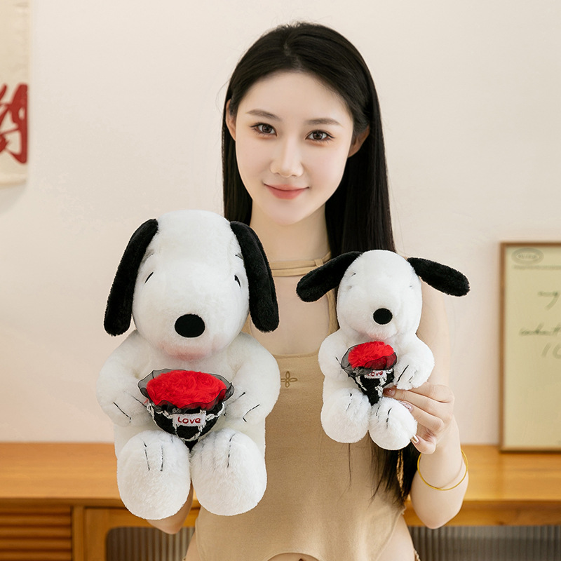 Snoopy Dog Series Plush Doll Cute Holding Flower Snoopy Doll Red Neck Dog Pillow Grabber Doll