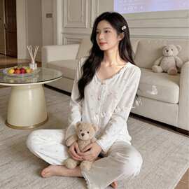 现货纯欲风甜美简约高级感莫代尔家居服套装带胸垫可外穿睡衣批发