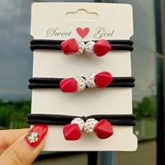 New-style hair accessories: Red bead & colorful bead hair ties, hair-tying rubber bands, diamond-studded headbands with leather covers—sourced from 2-yuan stores!