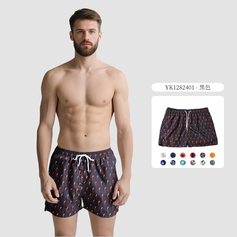 Pantalones cortos con cordones con estampado digital de cuatro puntos para hombres Chunyafang Pantalones de playa de vacaciones junto al mar de moda casual de código europeo