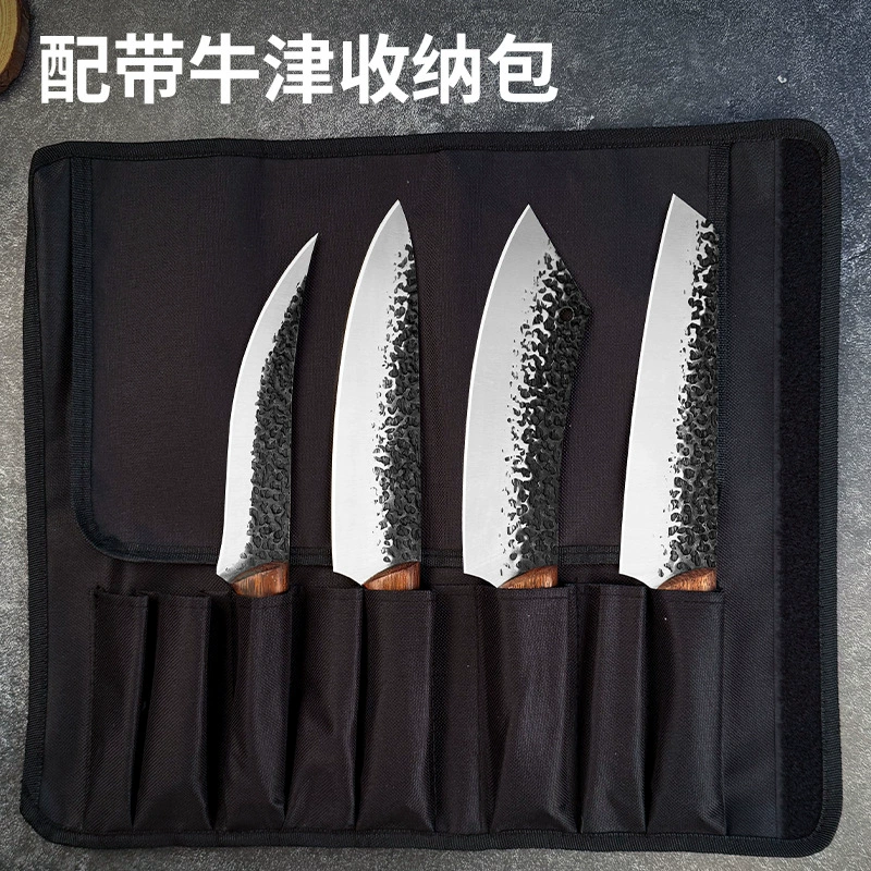 Кованый небольшой кухонный нож, поварской нож, многофункциональный кухонный нож, портативный набор в тканевом или кожаном чехле