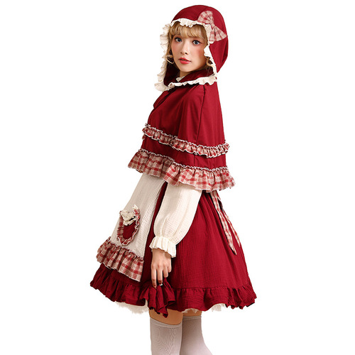 Halloween Little Red Riding Hood Costume June 1st Stage Play Performance Lolita Soft Girl Style Lace Little Red Riding Hood Clothes