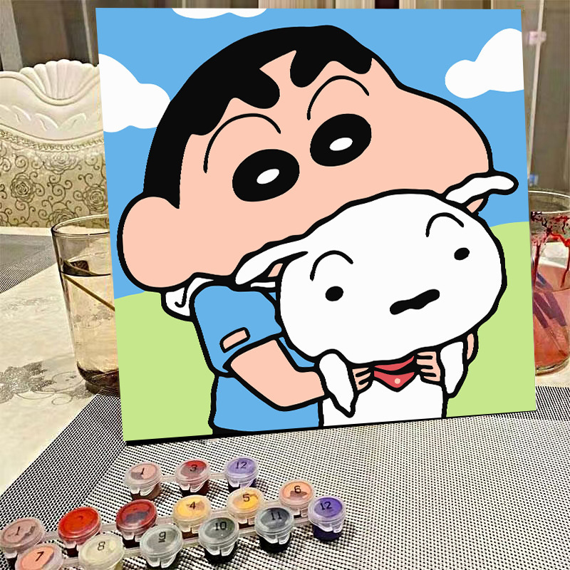デジタル油絵diyの塗り絵の子供は漫画のアニメを埋めて色を塗ります。|undefined