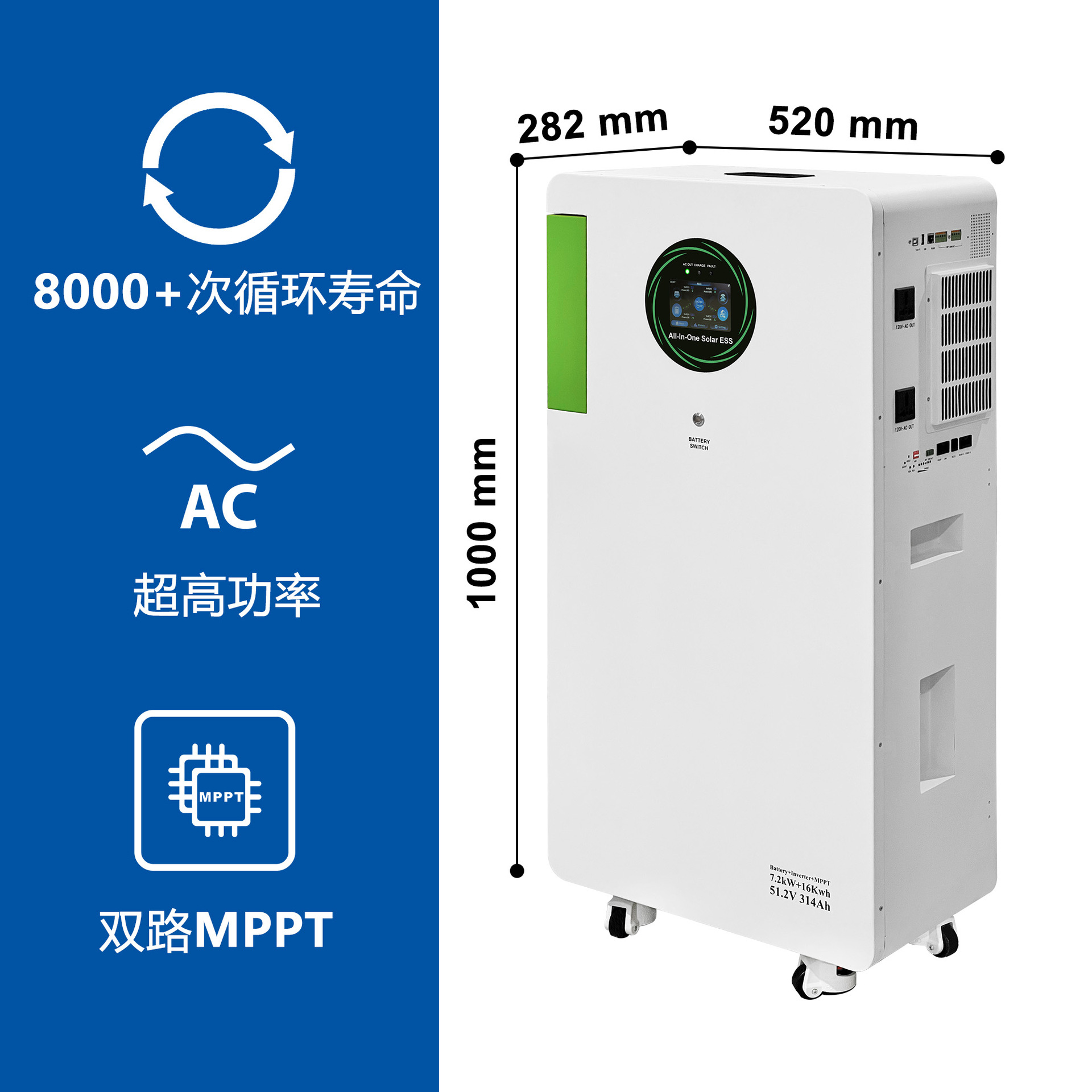 Sistema fotovoltaico de batería de litio doméstico de 16 grados eléctrico de almacenamiento de energía solar en todo uno estándar estadounidense fuera de la red 110V 220V