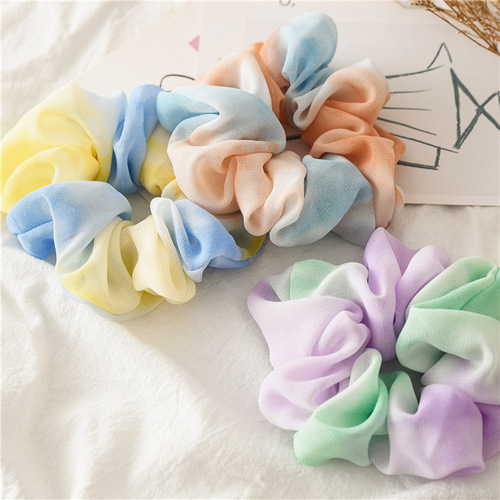 Spring and summer new style chiffon tie-dyed hair band, thin large intestine hair band, women's versatile rubber band cloth circle headband hair accessory