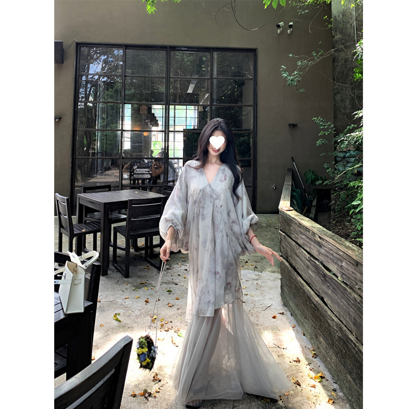 JUEMEI |2025巨好看的夏装薄纱连衣裙女宴会新中式禅意风长裙子|undefined