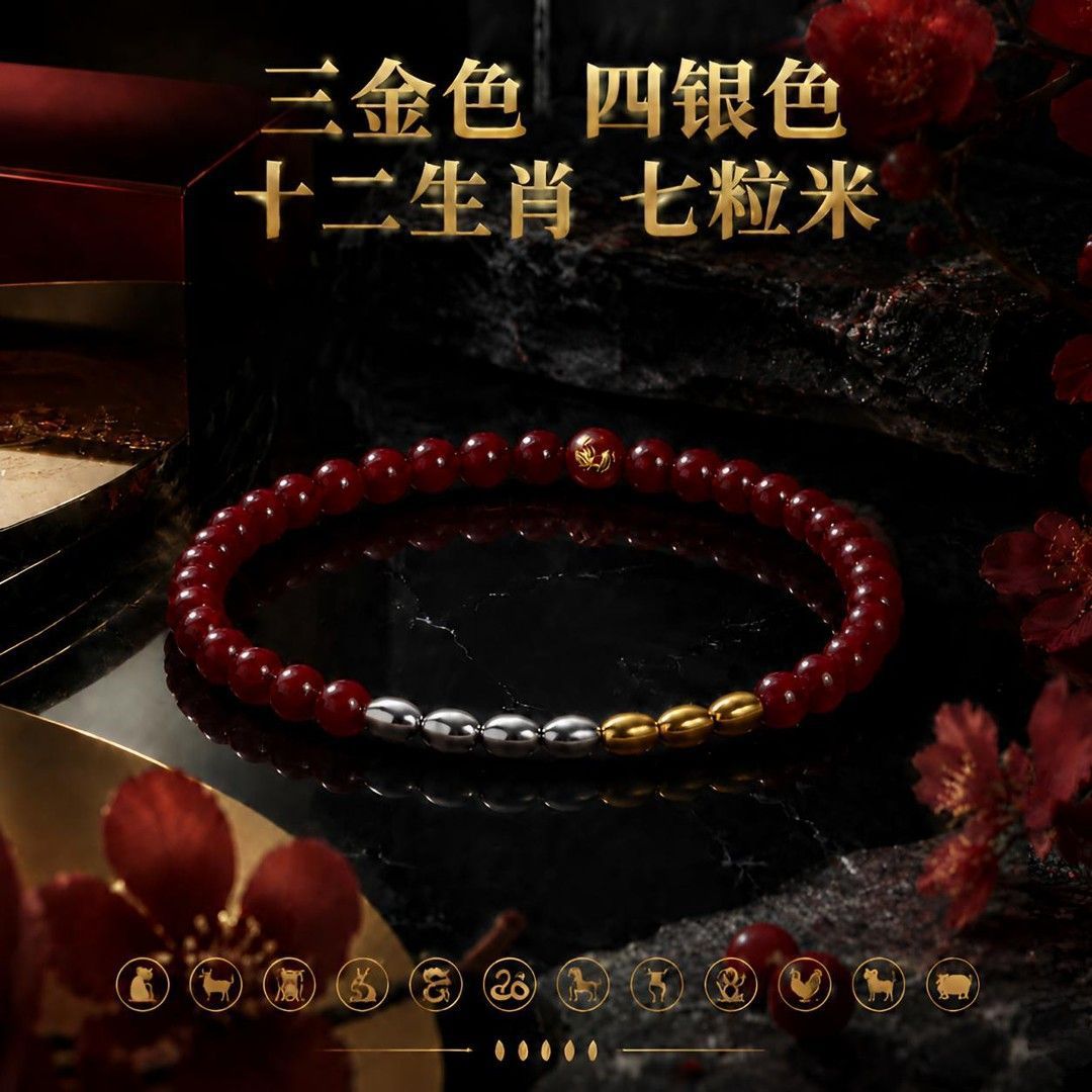 Wholesale [Gold Three Silver Four Styles] Popular Seven Bead Red Sand Bracelet with Zodiac Signs, Unisex Versatile Jewelry