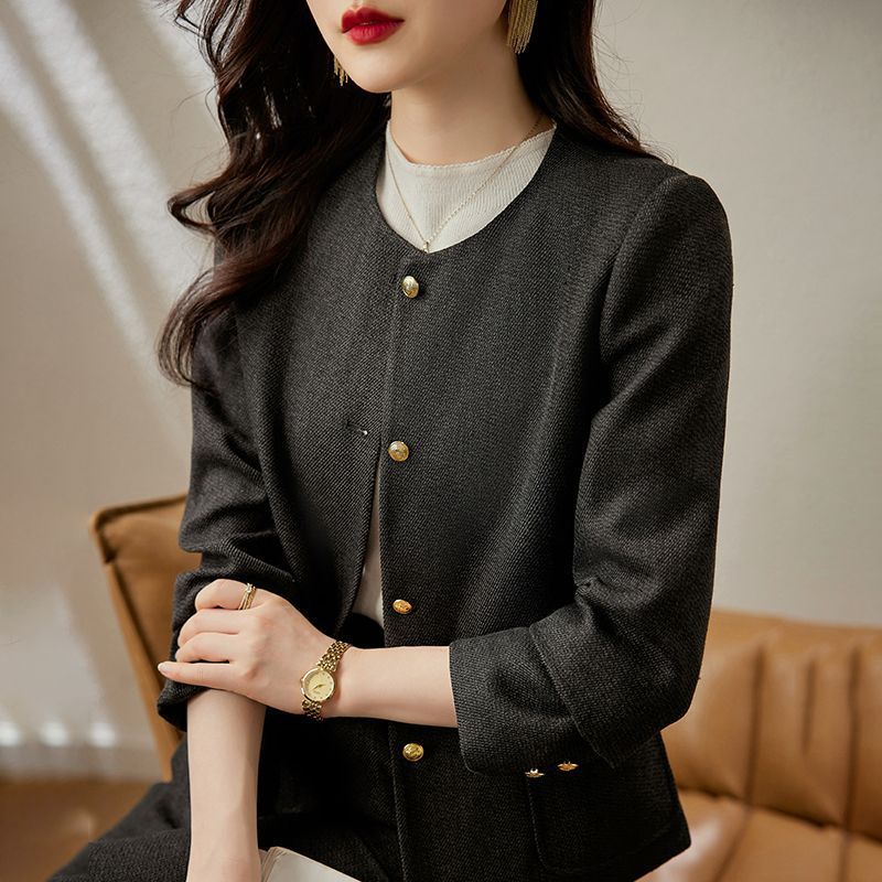 工厂直销百搭圆领小西装外套女2025春装修身两件套通勤时尚西服|undefined