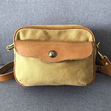 美式复古帆布包男士斜挎包机车重工水洗帆布配头层牛皮 工装包