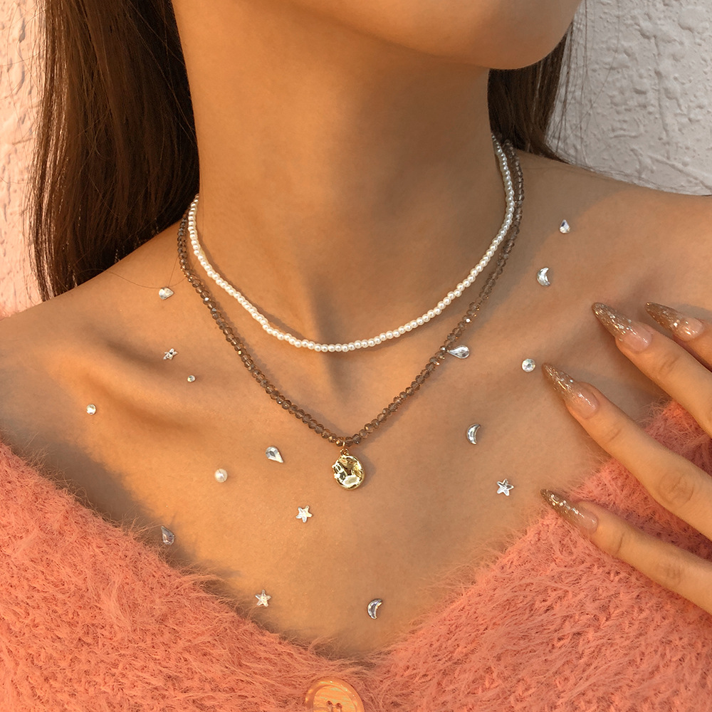 Collar Doble Simple Collar Colgante Irregular De Perlas De Cristal Imitado display picture 1
