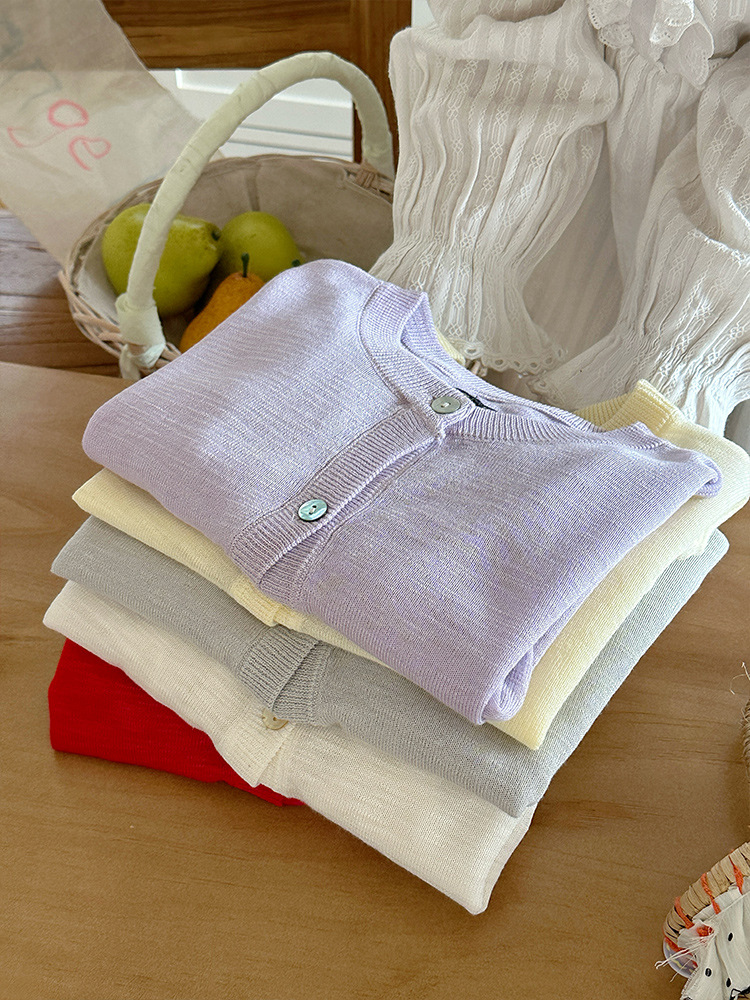 Cárdigan de punto bordado con lazo para padres e hijos para niñas, estilo fino de verano, abrigo de protección solar de seda de hielo, chal image 5