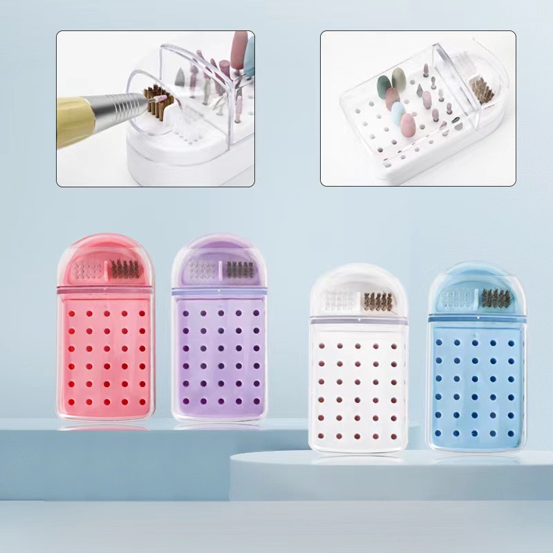 Cabezal de pulido de uñas, almacenamiento de limpieza, manicura dos en uno, diadema de pulido de 30 orificios, cepillo de limpieza, cabezal de pulido de uñas, caja de exhibición