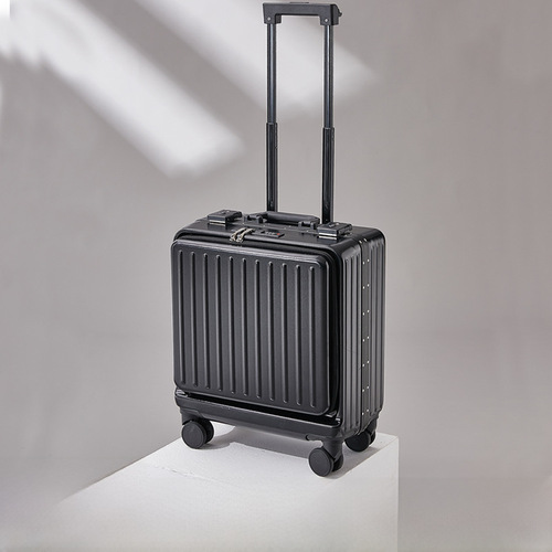 Aluminum Frame Front Opening Female Luggage, Dropshipping 18-inch Roller Travel Suitcase, Swivel Wheels, Carry-on Suitcase, Durable