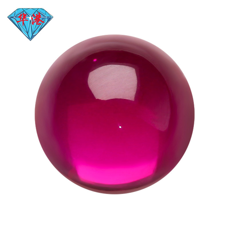 华港宝石 圆形平底素面5#红刚玉裸石戒面 合成红宝石弧面光面蛋面