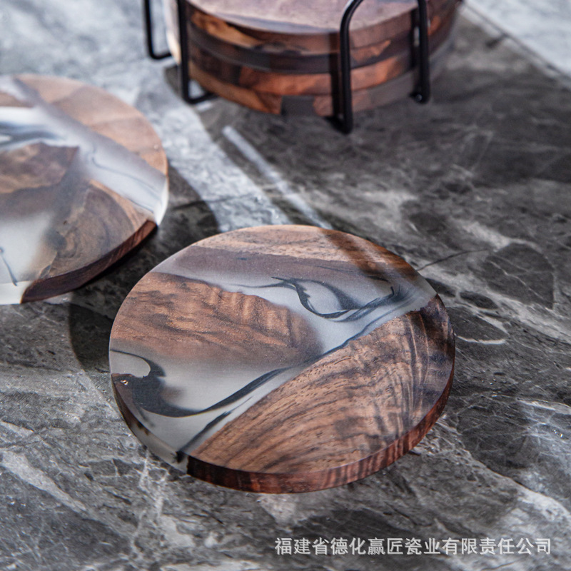 Transfronterizo japonés de resina de nuez copas cojín copas Zen epoxi copas de tinta acantilado cipres aislamiento cojín de almacenamiento de hierro forjado