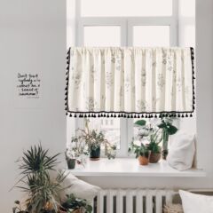 Imanqi Yun Window Curtain Sketch Flower Print Half Door Curtain Coffee Curtain Kitchen Sink Countertop Cabinet Dustproof Curtain