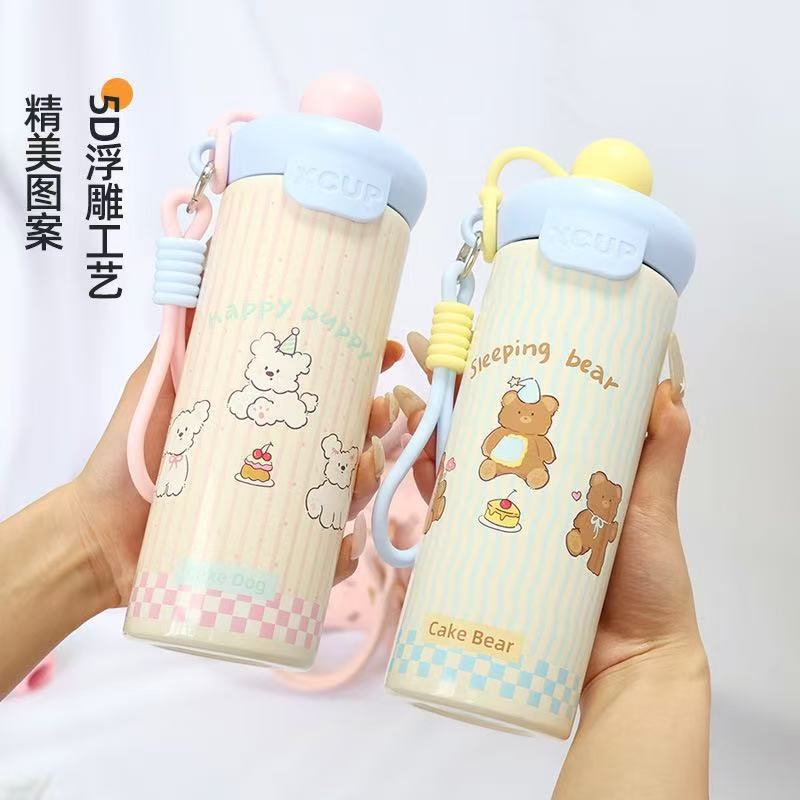 316 스테인리스 650ml 보온 텀블러 귀여운 캐릭터 빨대 물컵 휴대용 어린이 학