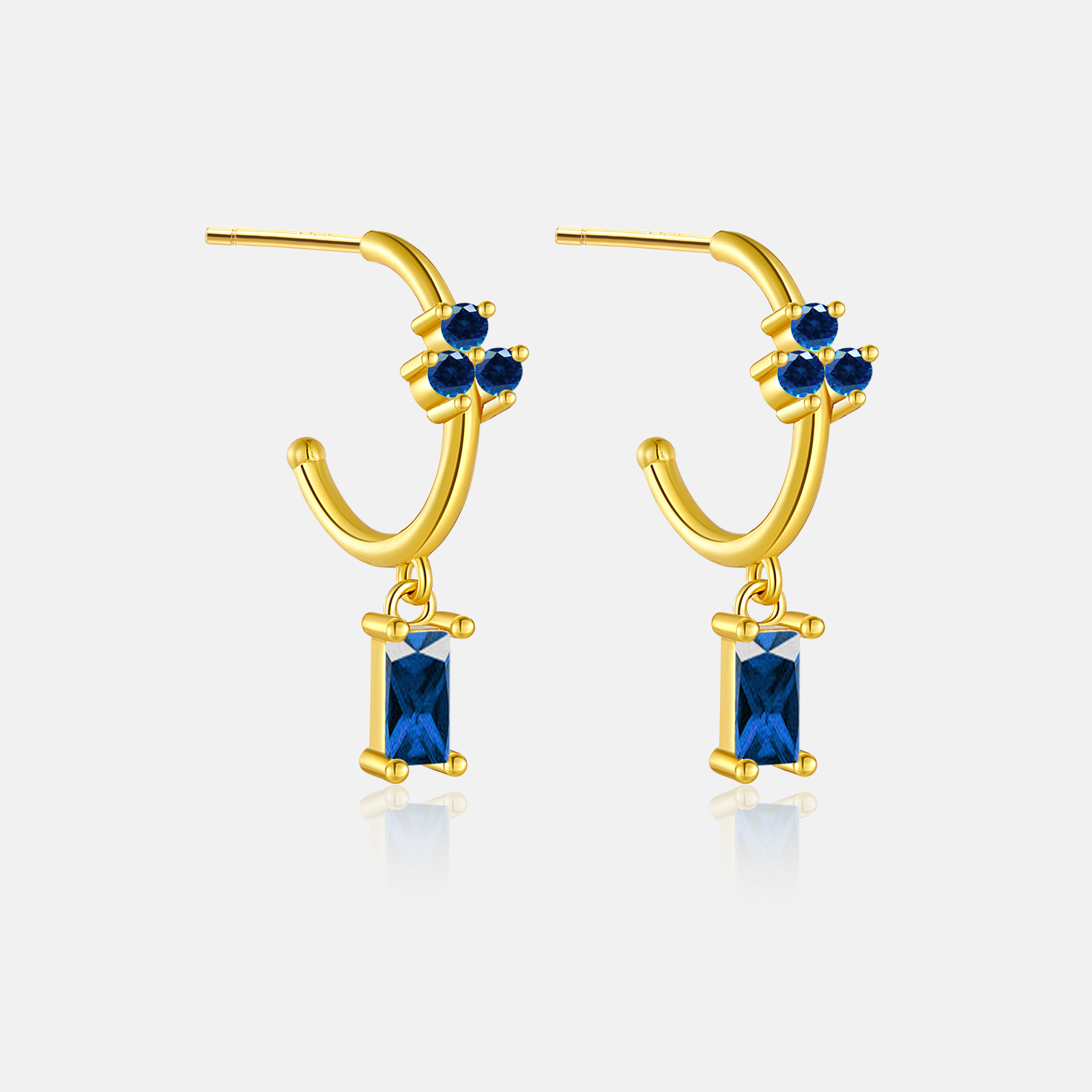 0.05µm-0.08µm Gold Plating Thickness Electroplating Gold Plating Process 1 Pair 18K Gold Plated 925 Sterling Silver Zircon C Shape Rectangle Drop Earrings