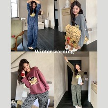 韩社2532#时髦宅家猫咪纯棉家居服套装可外穿慵懒长袖长裤睡衣女