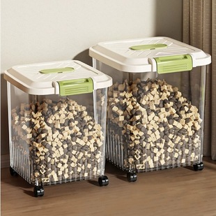 Cat Food Storage Barrel, Dog Food Sealed Can with Lid, Insect-Proof and Moisture-Proof Pet Freeze-Dried Storage Box, Transparent Wheeled Food Storage Barrel