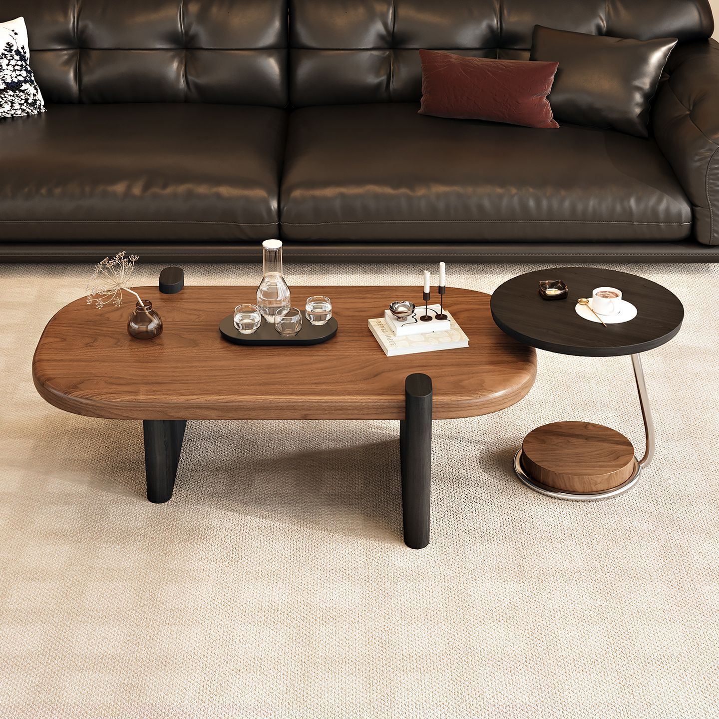 Mesa de té de madera sólida de estilo medieval minimalista con un estilo retrógrado de alta calidad, mesa de sala de estar moderna y simple