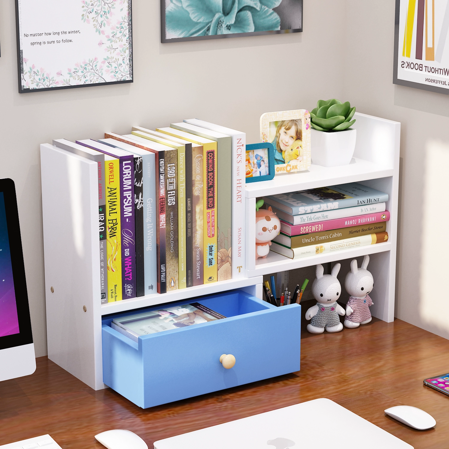 Простая настольная детская маленькая книжная полка, настольная стойка для хранения, офисный стол, студенческое хранилище с выдвижным ящиком Su Yun