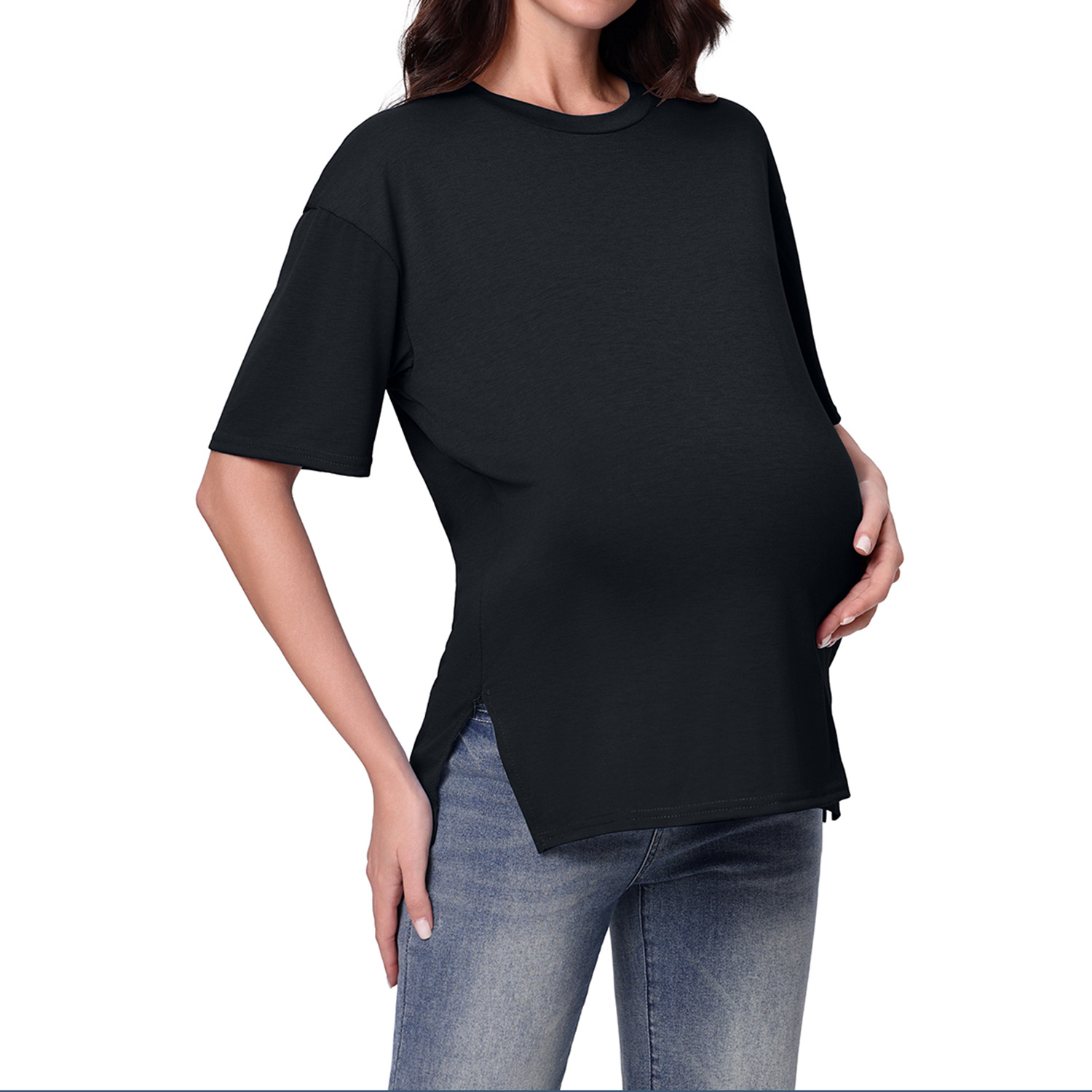 Maternity Nursing Top With Zipper Short Sleeves For Spring Summer_voghion.com