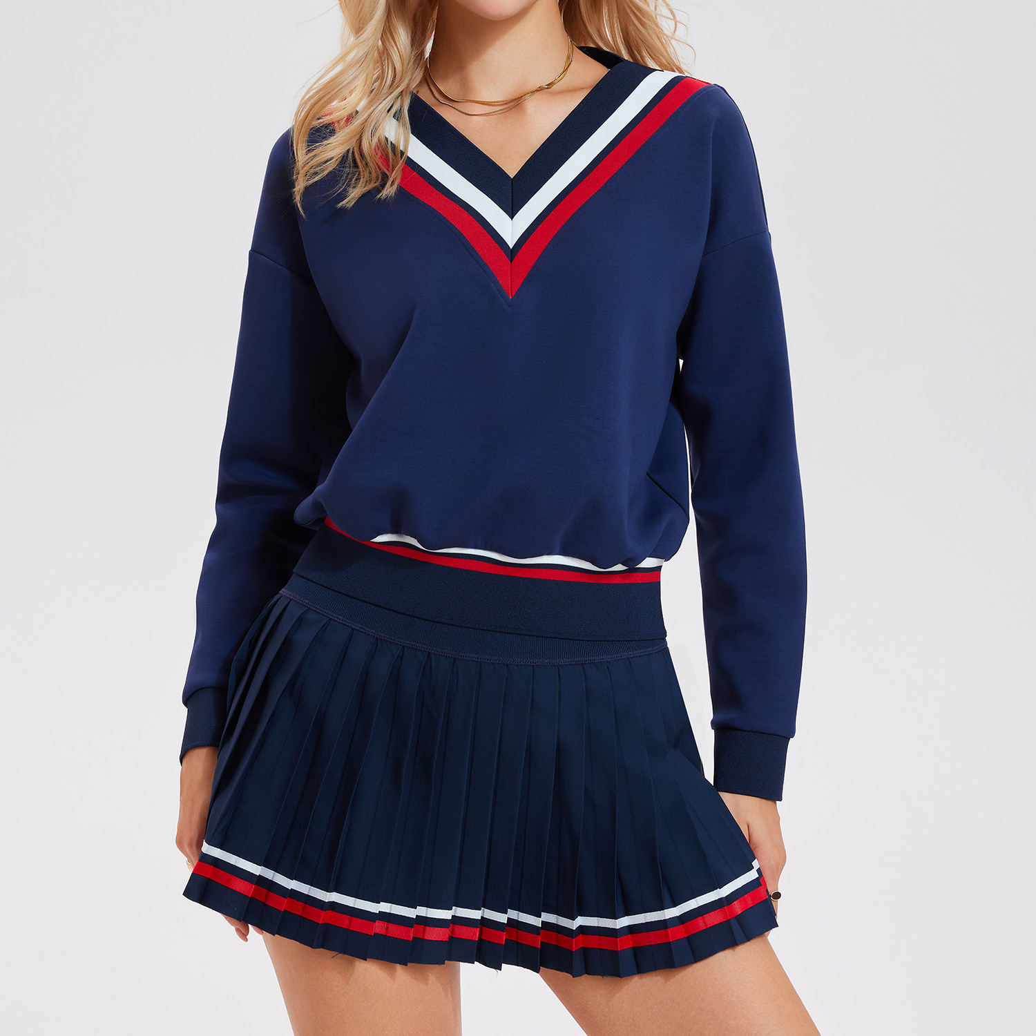 Trajes de yoga transfronterizos de mangas largas ociosos de cuello en v deportivo de golf deportivo de entrenamiento de bádminton al aire libre set de tenis