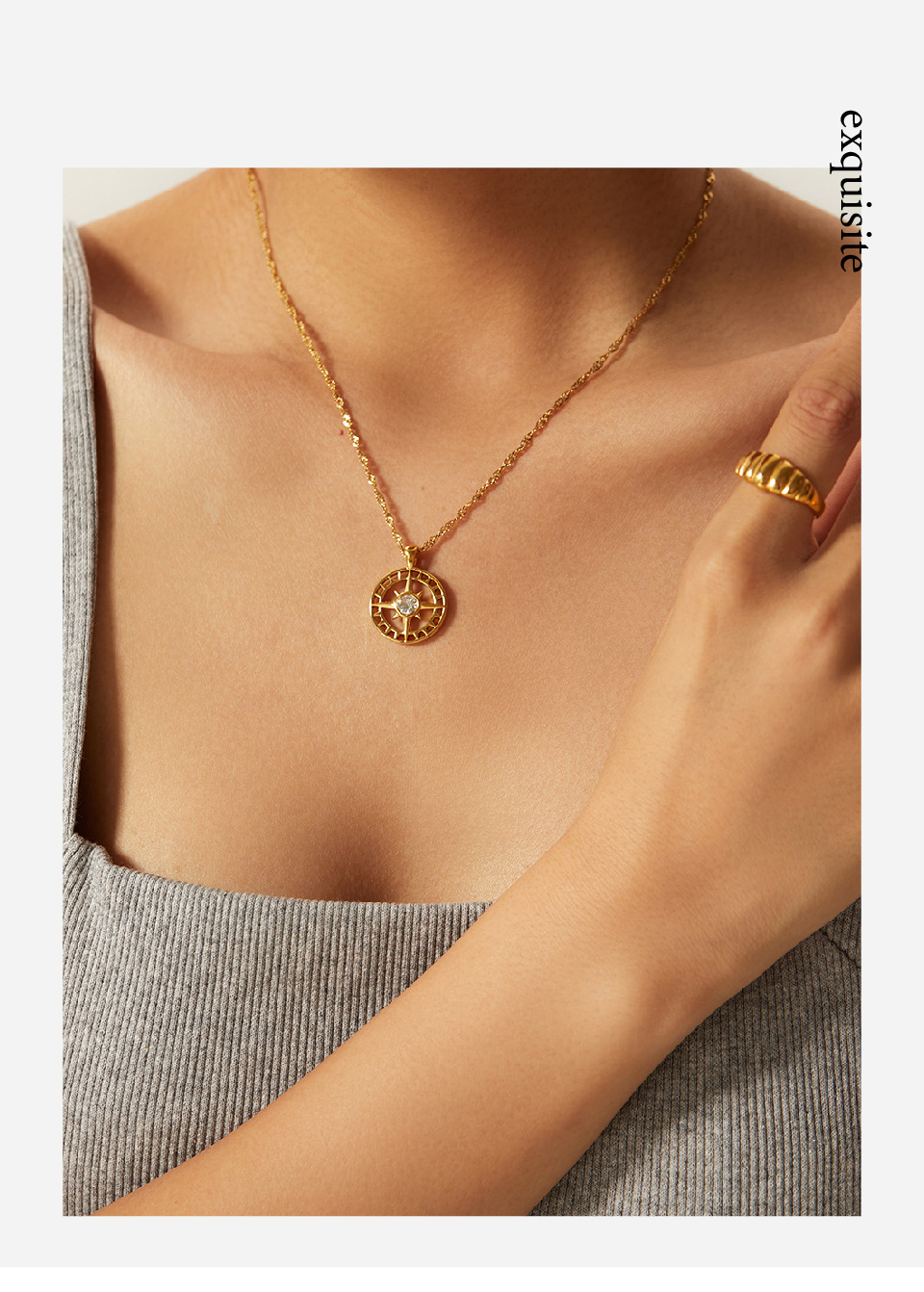 Retro Geometric Stainless Steel Titanium Steel Plating Zircon Necklace