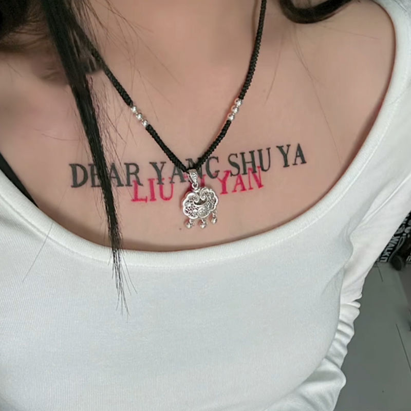 Sexy English Black and Red Simulation Niche Color Tattoo Sweet Cool Spice Girl Fresh and Fashionable Sweet Simple