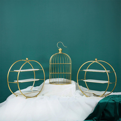 Tabla de postres de estilo europeo, estante de exhibición de bodas, banquete de bodas, estante de pastel, estante de té de la tarde, estante de golden snack set de 7 piezas