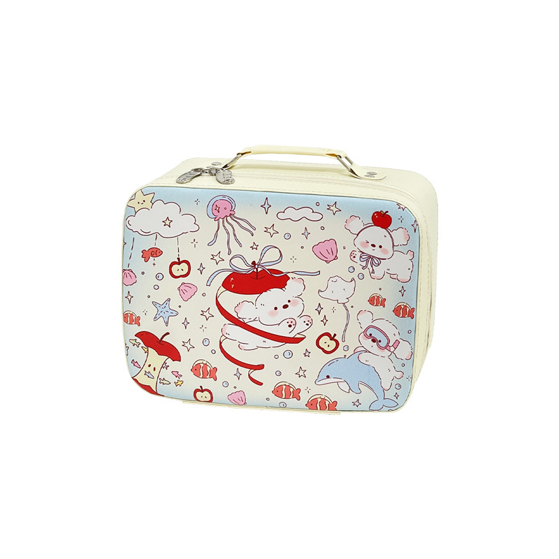 Estuche de cosméticos con espejo, portátil, portátil, de gran capacidad, caja de almacenamiento de cosméticos profesionales, bolsa de lavado de viaje de negocios para el hogar