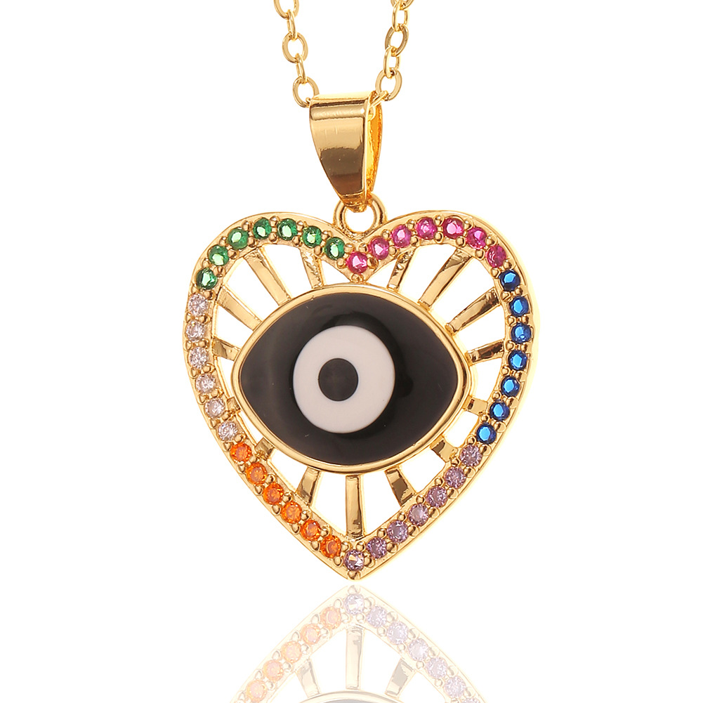 new copper zircon pendant heart-shaped evil eye necklace