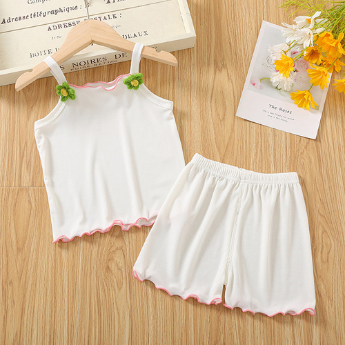 Girls Suit 2024 New Summer Clothes Baby Camisole Top Shorts Children Ice Silk Sleeveless Vest Two-piece Set