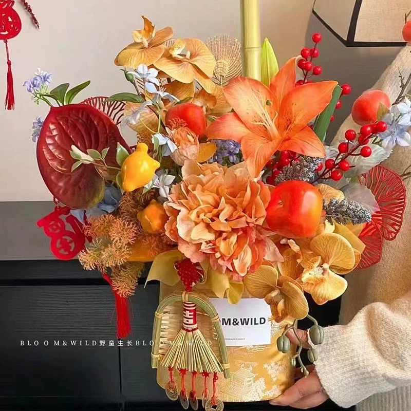 Varilla de bambú dorado natural color primario bambú ramo floral arreglo floral material bendición cubo decoración de Año Nuevo accesorios de flores de víspera de Año Nuevo