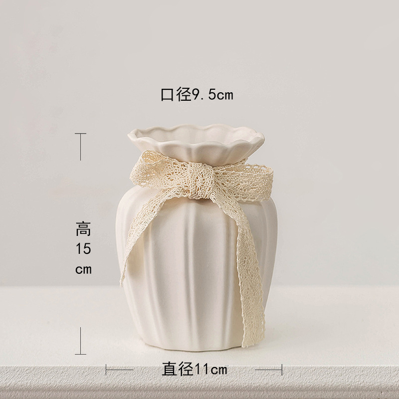 ヨーロッパのバラのフラワーアレンジメント花瓶白シンプルなセラミック花器リビングルームテーブルドライフラワー水耕装飾装飾品|undefined